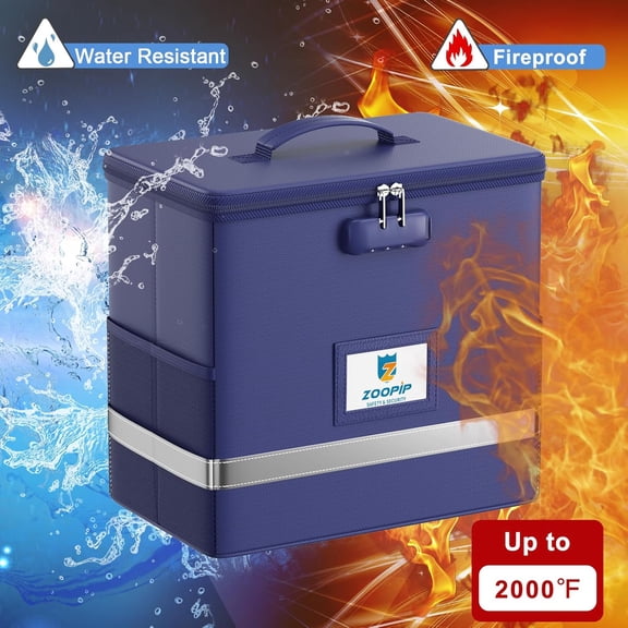GVDCC-Fireproof File Box with Lock, Document Box Storage Organizer, Suitable for Hanging File Folders in Letter Size, Collapsible File Box, Reflective Strip for Fast Find (12.2"*6"*10.2, Blue)