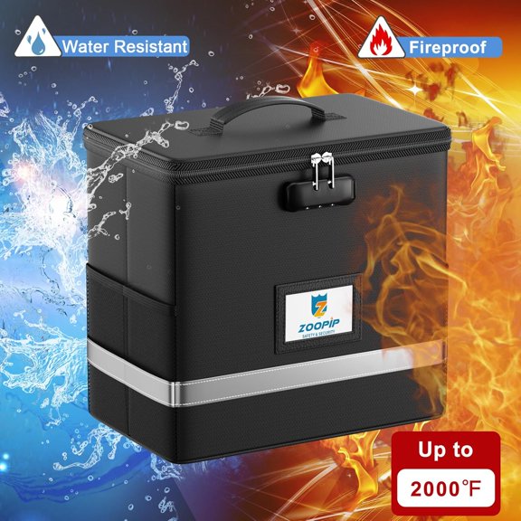 GVDCC-Fireproof File Box with Lock, Document Box Storage Organizer, Suitable for Hanging File Folders in Letter Size, Collapsible File Box, Reflective Strip for Fast Find (12.2"*6"*10.2, Black)