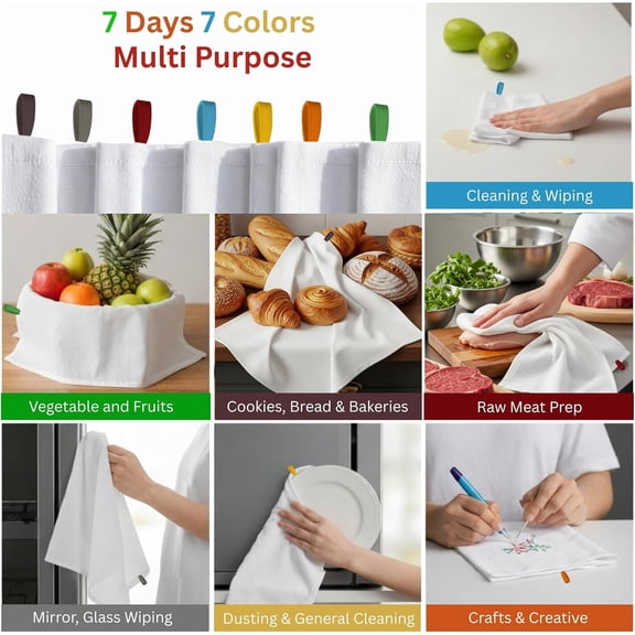 GVDCC-Flat Flour Sack Towels 100% Cotton Dish Towel Reusable Baking Cloth for Bread Dough, Baguettes, Ciabatta, Machine Washable, Kitchen Towels for Cleaning (White, 28"x28" - Pack of 7)