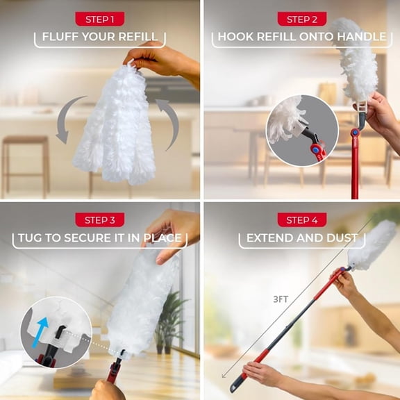 GVDCC-Flex & Catch Heavy Duty Dusting Kit with 15 Disposable Duster Refills | New & Improved Model | Extendable 3 Ft Handle with Stay-On Duster Hook | Traps 3X More Dust Than Feather Dusters