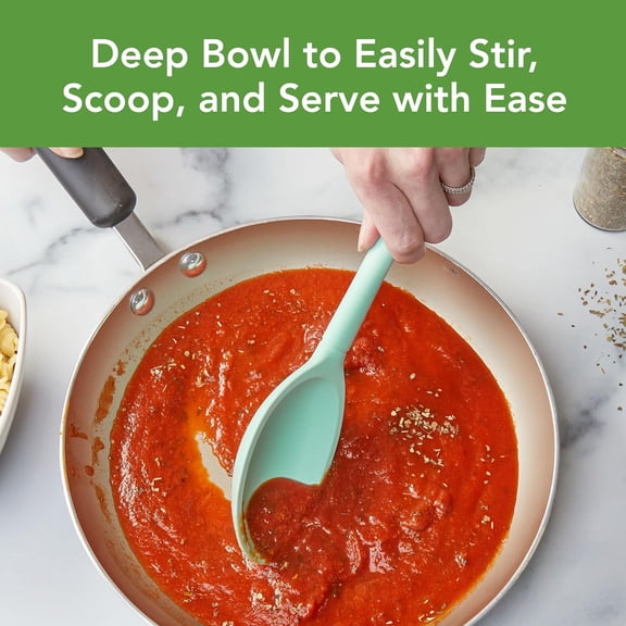 GVDCC-Flex Core Silicone Deep Spoon for Cooking Mixing Baking Serving, Dishwasher Safe BPA Free All Silicone Kitchen Mini Spoon Heat Resistant Nonstick Safe Serving Spoon, Aqua Seafoam Green