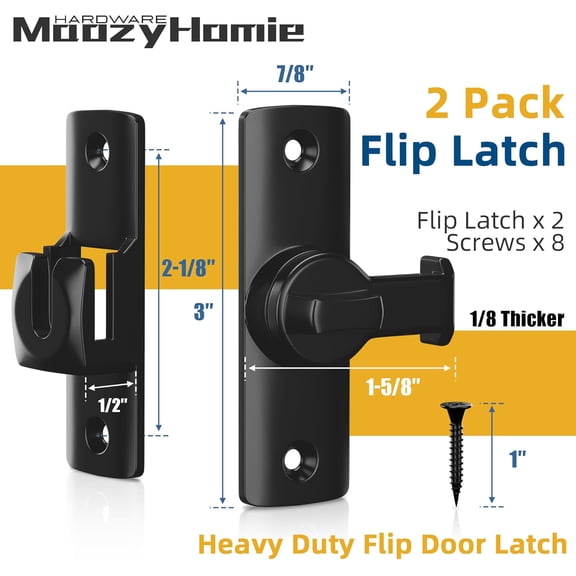 GVDCC-Flip Door Latch, 90/180 Degree Barn Door Latch, Black Right Angle Door Lock Latch, Flip Gate Latches Hardware, Sliding Door Latch Lock for Cabinets, Bathroom, Barn Door, 2 Pack