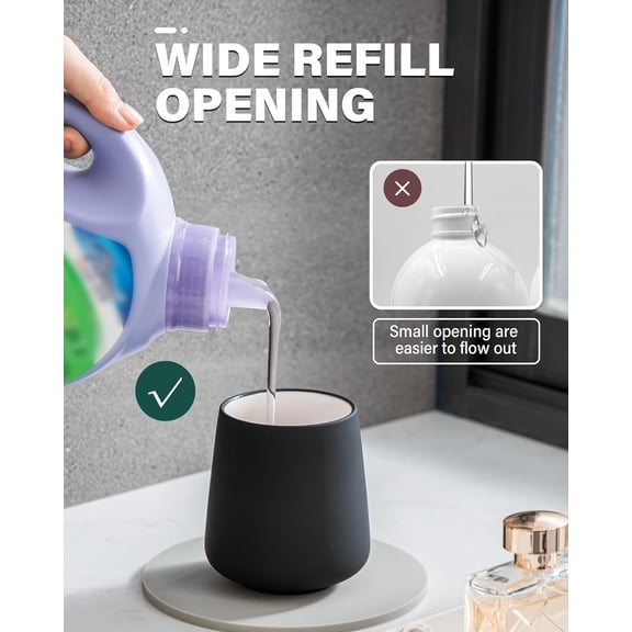 GVDCC-Foam Hand Soap Dispenser - 12 oz Bathroom Lotion Hand Pump Dispenser, Ceramic Foaming Soap Dispenser with Removable Pump for Kitchen Hand Wash Dispenser, Black