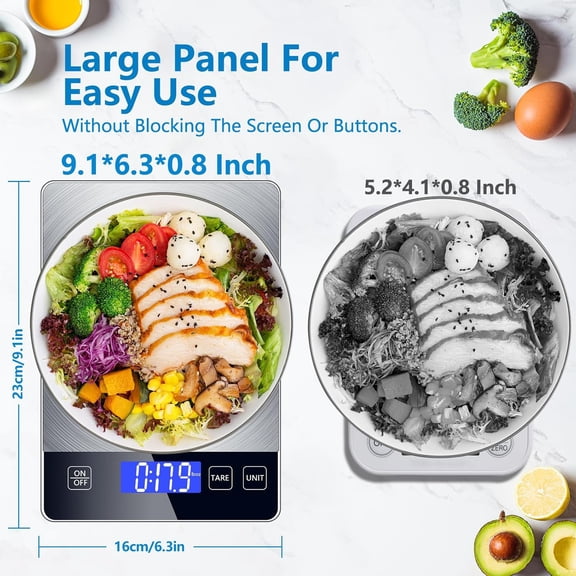 GVDCC-Food Kitchen Scale, Digital Food Scale 33lb Digital Kitchen Scale Precisely Measures Grams and Ounces for Meal Prep Baking and Cooking, 304 Stainless Steel Kitchen Scale LCD Display