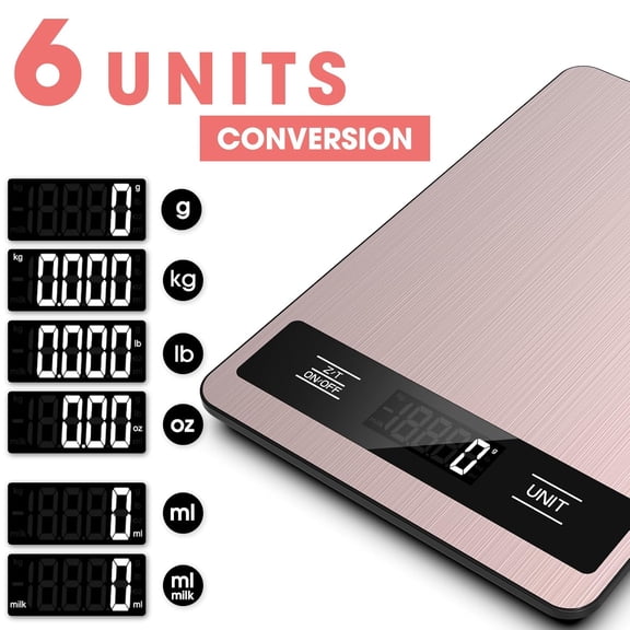 GVDCC-Food Scale, 11lb Digital Kitchen Scale Weight Grams and Ounces for Baking, Cooking and Meal Prep, 1g / 0.1oz Precise Graduation with 6 Units and Tare Function, LCD Display & Stainless Steel