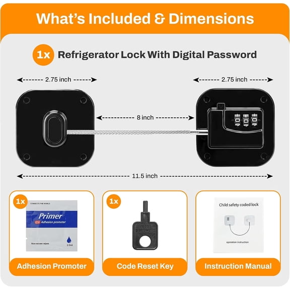 GVDCC-Fridge Lock,1 PCS Refrigerator Lock for Freezer,Cabinets and Drawers,Air Fryer,Doors,Combination Code, Heavy Duty with Adhesive Backing, Easy Install,No Keys Needed Black