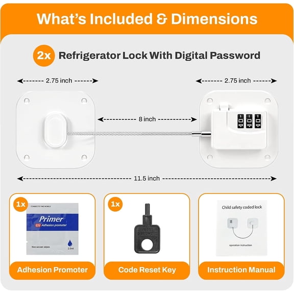 GVDCC-Fridge Lock,2 PCS Refrigerator Lock for Freezer,Cabinets and Drawers,Air Fryer,Doors,Combination Code,Heavy Duty with Adhesive Backing,Easy Install,No Keys Needed White