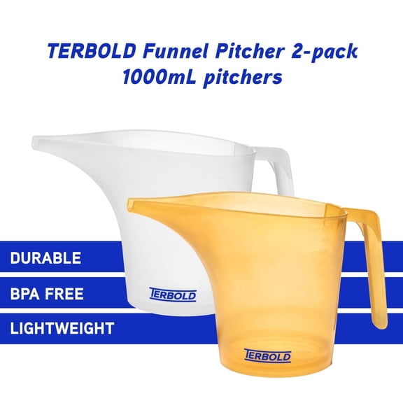 GVDCC-Funnel Pitcher with Spout 2pc Set | 1 Liter Plastic Measuring Pitchers for Cake, Pancake Dispenser, Soap Pouring or Oil Automotive use