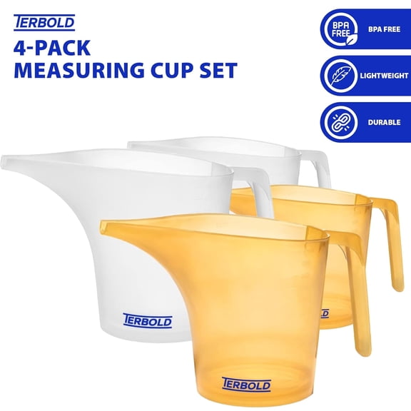 GVDCC-Funnel Pitcher with Spout 4pc Set | 1 Liter Plastic Measuring Pitchers for Cake, Pancake Dispenser, Soap Pouring or Oil Automotive use