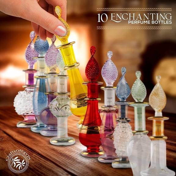 GVDCC-Genie Blown Glass Miniature Perfume Bottles for Perfumes & Essential Oils, Set of 10 Decorative Vials, Each 2" High (5cm), Assorted Colors (Set of 5)