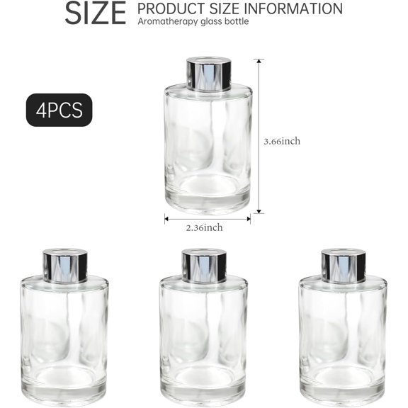 GVDCC-Glass Diffuser Bottles Diffuser Jars with Caps Set of 4 4.2 inches High, 120ml 4.06 ounce. Fragrance Accessories Use for Diy Replacement Reed Diffuser Sets.