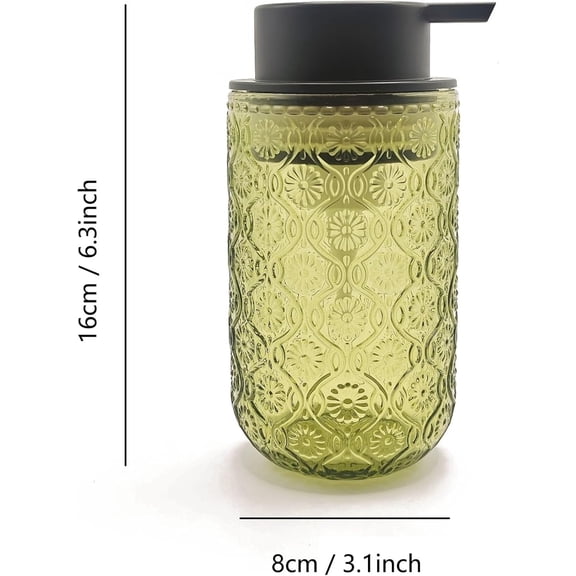 GVDCC-Glass Foaming Hand Soap Dispenser Vintage Design Refillable Foam Soap Dispenser for Bathroom Kitchen Decor with Easy-to-Press Pump (Green)