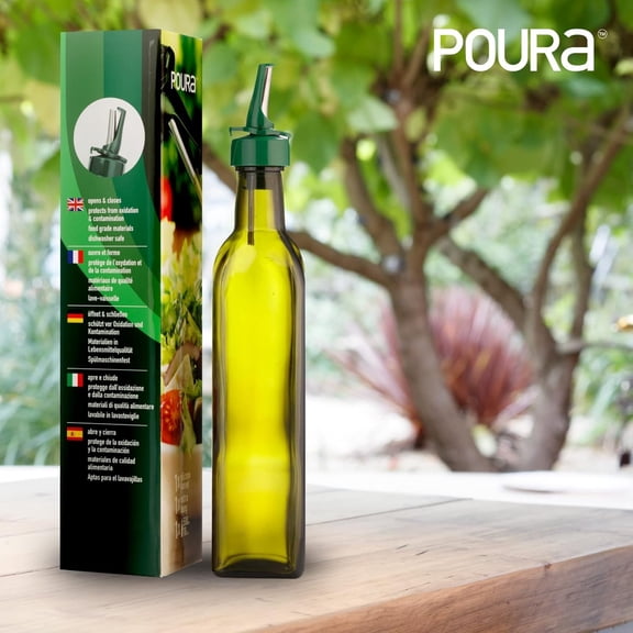 GVDCC-Glass Olive Oil Bottle Drizzler with Pourer Spout - BPA Free Hygienic Open and Close Pourer Prevents Oxidation Keeping Olive Oil Fresh - Includes Funnel for No Mess Or Wastage