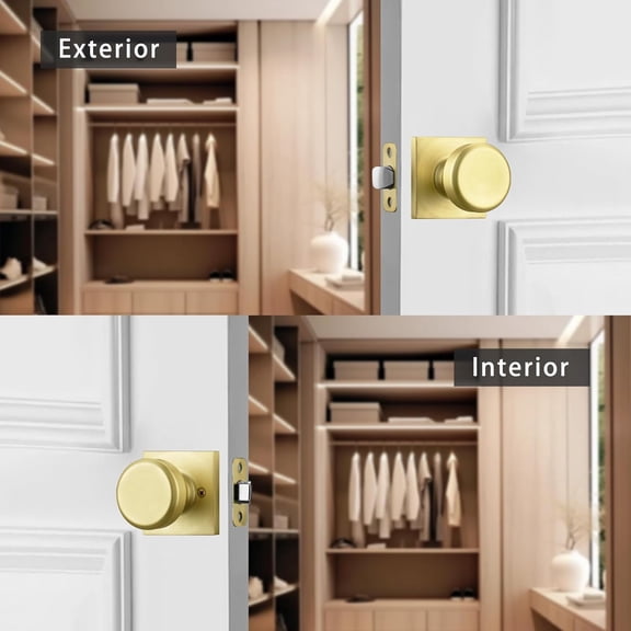GVDCC-Gold Interior Door Knobs for Hall & Closet, Doorknob with Square Rosette with Non Locking