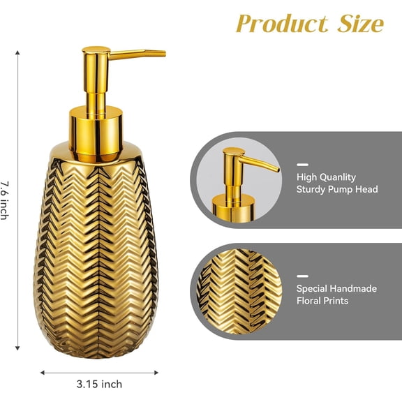 GVDCC-Gold Soap Dispenser,Wavy Design Ceramic Lotion Soap Dispenser for Bathroom, Kitchen, Hand Soap, Dish Soap, Bathroom Countertop