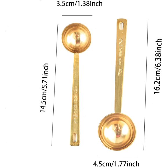 GVDCC-Gold Stainless Steel Coffee Scoop Set - 1 Tbsp (15ml) & 2 Tbsp (30ml) Measuring Tablespoon, Measuring Spoon Scooper for Coffee/Milk Powder/Fruit Powder