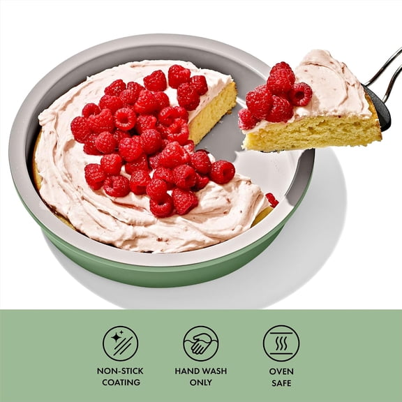 GVDCC-Good Grips Non-Stick Pro Ceramic Coated Metal Bakeware Cake Pan 9 in Round Basil, Round Baking Pan for Layered Cakes