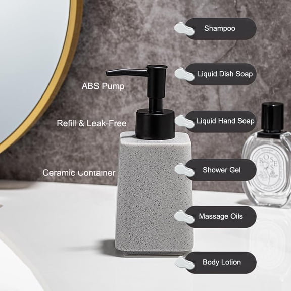 GVDCC-Grey Ceramic Bathroom Accessories Set 2Pieces,Soap Dispenser and Toothbrush Holder,Countertop Organizer for Stylish Bathroom
