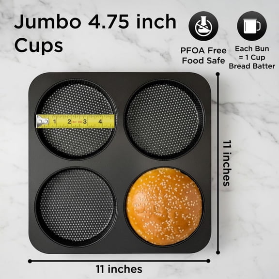 GVDCC-Hamburger Bun Pan Carbon Steel Nonstick - 4-Cavity Baking Mold | for Homemade Burger Buns Bread Rolls and Mini Pies