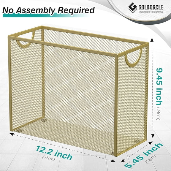 GVDCC-Hanging File Organizer, Letter-Size File Holder Filing Box with 5 Hanging Folders, Metal Mesh Desk File Folder Storage(No Assembly Required) (Gold)