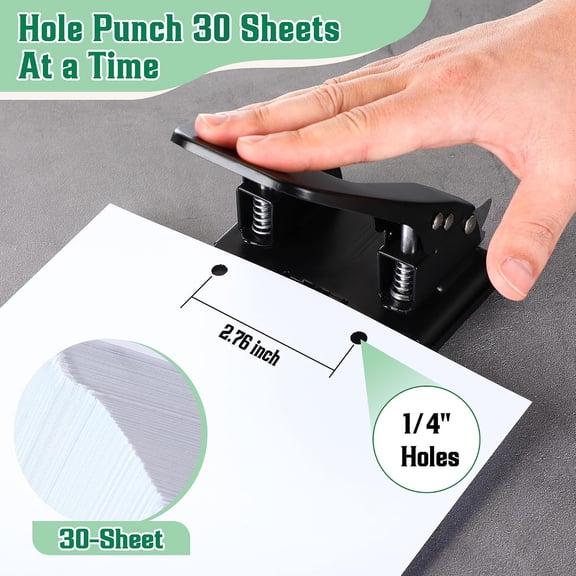 GVDCC-Heavy Duty 2 Hole Punch with 100pcs Paper Fasteners, Paper Two Hole Puncher and Metal Prong Fasteners Combo Set for File Folder, Padded Handle, 30 Sheet Capacity (Self Adhesive)