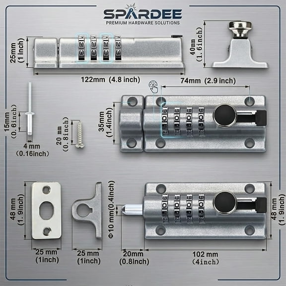 GVDCC-Heavy Duty 4-Digit Combination Locking Bolt, Reinforced Zinc Alloy Door Lock for Sheds, Gates, Barns, Cabinets & Fences, Weather-Resistant (1, Silver)