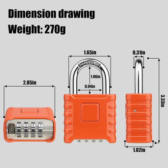 GVDCC-Heavy Duty Combination Padlock [One-Touch Unlocking], Large Outdoor Weatherproof Padlock, Design of Hidden Password, High Security for Home, Gate, Fence, Warehouse, Garden (Orange)