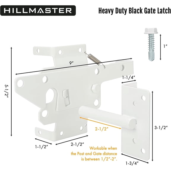 GVDCC-Heavy Duty Self-Locking Gate Latch for Wooden Fence, Post Mount Automatic Gate Lock Gravity Door Latch Hardware for Secure Pool, Outdoor Garden, Metal Gates Vinyl Fence, White Finish