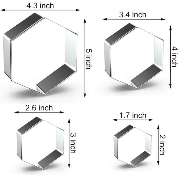 GVDCC-Hexagon Cookie Cutter Set Large - 5 Inch, 4 Inch, 3 Inch, 2 Inch - Honeycomb Geometric Frame Plaque Cookie Cutters Shapes Molds - Stainless Steel