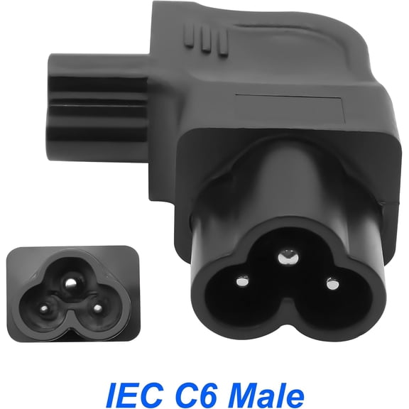 GVDCC -IEC 320 C5 to C6 AC Power Adapter C5 Female to C6 Male 90 Degree Angle Extension Adapter 3-Pin AC Converter Plug 10A 250V for laptops and Monitors 2Pcs