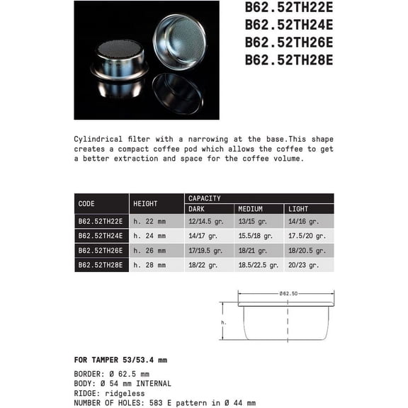 GVDCC -IMS Precision 20 g filter basket B62.52TH26E compatible with 54mm Breville Sage Espresso machines Express, Bambino, Bambino Plus, Barista Pro. Doesn't fit JET models
