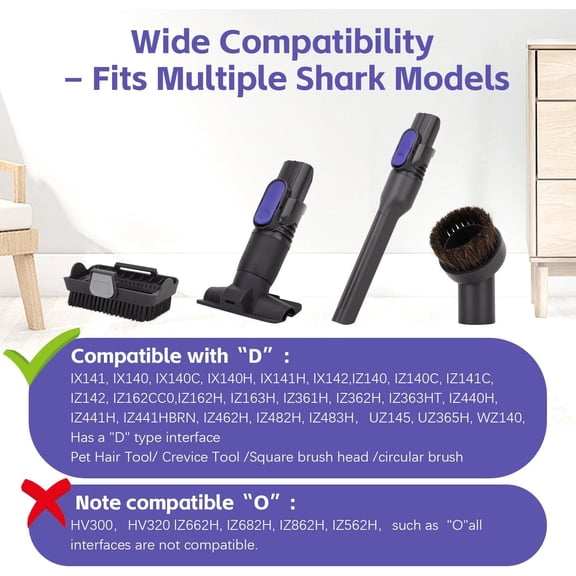 GVDCC-IX141 Vacuum Replacement Attachments for Shark Cordless Vacuums Ix141 Iz462h Iz483h Iz363ht Iz361h Iz163h Iz362h Removable Two-in-one Crevice Tool Brush for D-Shaped Vacuum