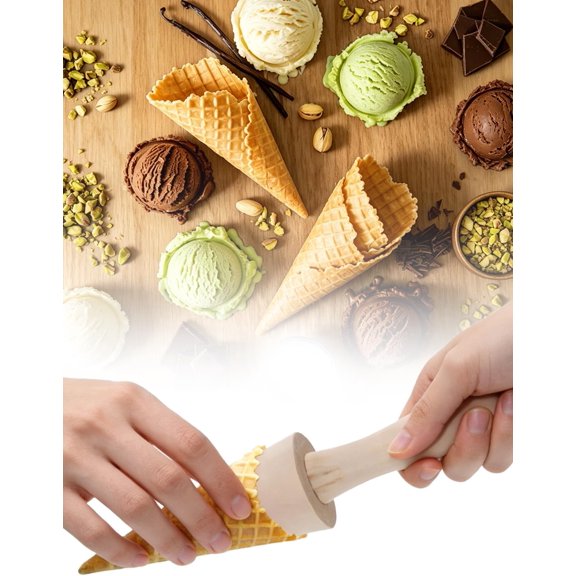 GVDCC-Ice Cream Cone Mold waffle cone Reusable Wooden Krumkake Roller Cone Roller for Cooking Kitchen Tool Decorating Baking Accessory