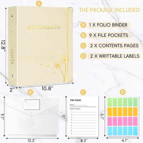 GVDCC-Important Document Organizer Emergency Binder Life Organizer Folio Folders with 9 Pockets Expanding File Storage Holder for Papers, Letters, Cards, Bills, Passports, Photos
