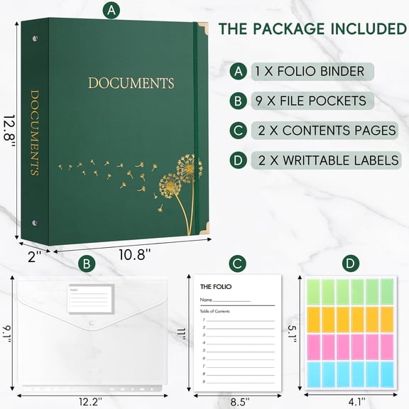 GVDCC-Important Document Organizer Folder Folio 3-Ring Accordion Storage File Folders in Case If I Die Binder Organizer with 9 Pockets, Labels for Papers, Files, Passports
