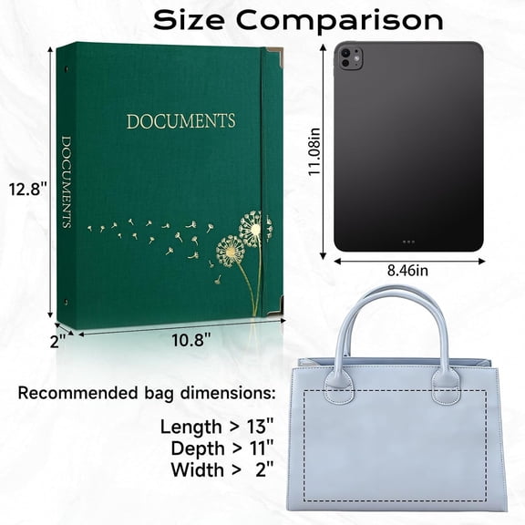 GVDCC-Important Document Organizer Folio Folders with 9 Pockets 3 Ring Linen Binder Organizer Expanding Storage Documents Holder with 9 Pockets and Labels for Papers, Files