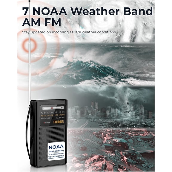 GVDCC-J161 NOAA Weather Radio AM FM, Battery Operated Radio for Power Outages, Transistor Radio with Best Reception,Stereo Earphone Jack, for Emergency,Hurricane, Storm, Running, Walking,Home