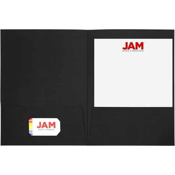 GVDCC-JAM PAPER Two Pocket Textured Linen Presentation Folders - Letter Size Business Folder - Black - 6/Pack