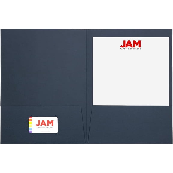 GVDCC-JAM PAPER Two Pocket Textured Linen Presentation Folders - Letter Size Business Folder - Navy Blue - 6/Pack