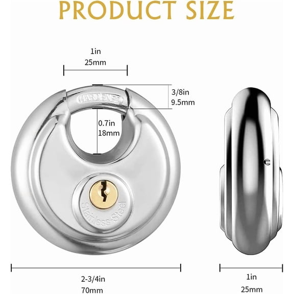 GVDCC-Keyed Alike Padlock with Key, 304 Stainless Steel Storage Unit Lock,2-3/4 in.Wide,3/8 in. Diameter Shackle, Disc Locks for Sheds, Garages and Fence2Pack