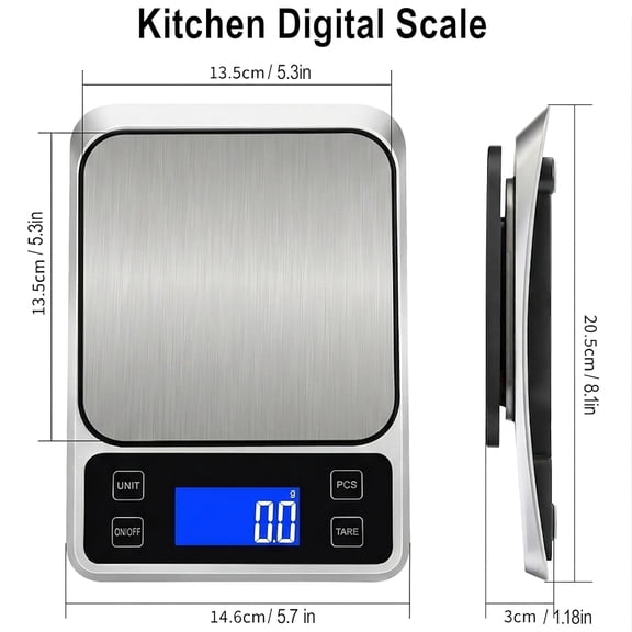 GVDCC-Kitchen Digital Scale, 0.1 g/0.001 oz High Precision Electronic Scale, Max 5 kg/11 lbs, Multiple Unit Conversion, Auto Power-Off/Tare/Counting Function, Stainless Steel Weighing Platform (Silve