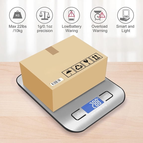 GVDCC-Kitchen Food Digital Scale Portable Postal Scale for Small Business Packages, Handmade Goods, Liquids, LCD Display High-Precision 1g Accuracy (Stainless Steel Black Rechargeable(10kg/1g))