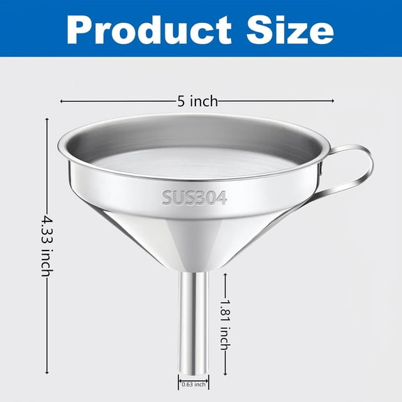 GVDCC-Kitchen Funnel with Strainer and 200 Fine Mesh Filter, 5 Inch Food Grade 18/8 Stainless Steel Fryer Oil Filter Funnel, Funnels for Kitchen use Filling Bottles, Cooking Oil Filter Strainer