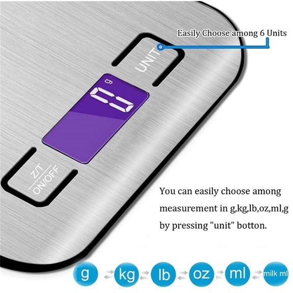 GVDCC-Kitchen Scale 10kg/1g Precision Electronic Food Scale for Cooking and Baking Measuring Tools Stainless Steel Balance LCD Display
