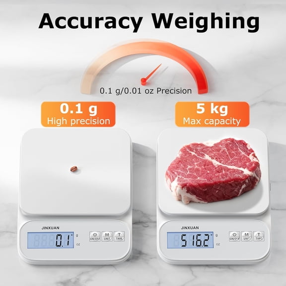GVDCC-Kitchen Scale Food Scale 5kg/0.1g Digital Scale Food Weighing Scale for Cooking Baking Weight Loss, Rechargeable Coffee Scale Precision Baking Scale with Large Backlit LCD Display, USB Cord