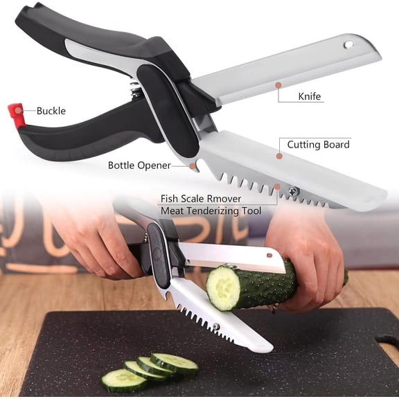 GVDCC-Kitchen Scissors for Food Slicer Cutter,Quick Release/Install Kitchen Shears Cutting Board Knife Combo for Veggie,Carrots,cucumbers,potatoes,Barbecue Dishwasher Safe (Black)