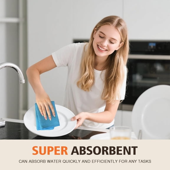 GVDCC-Kitchen Washcloths for Dishes Absorbent Microfiber Dish Cloths Quick Dry Dish Rags with Poly Scour Scrub Side Ideal for Kitchen Cleaning (Blue, 12inchx12inch 9 Pack)