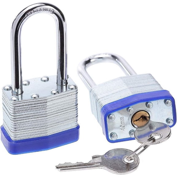 GVDCC-Laminated Steel Key Lock, 1-9/16 in. Wide Body, 2 Padlocks Keyed Alike,Long Shackle
