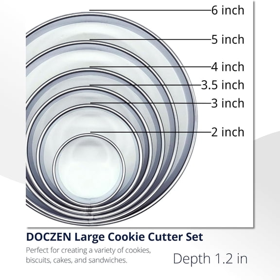 GVDCC-Large Round Cookie Cutter 6 PCS (2, 3, 3.5, 4, 5, 6 Inch) Set, 6-Piece Stainless Steel Biscuit Cutters, Heavy Duty Metal Ring Mold for Burger Press & Meat Shaping, Tortilla Crust
