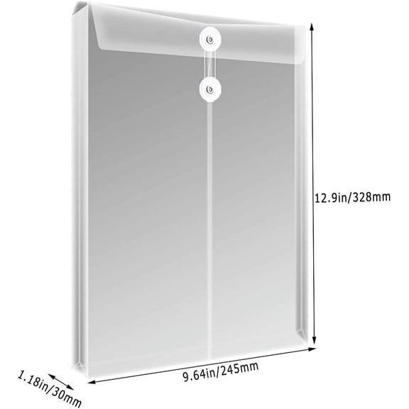 GVDCC-Letter Size Clear Poly Envelopes with String Closure 10 Pack, Plastic Envelope Folders with Top Opening